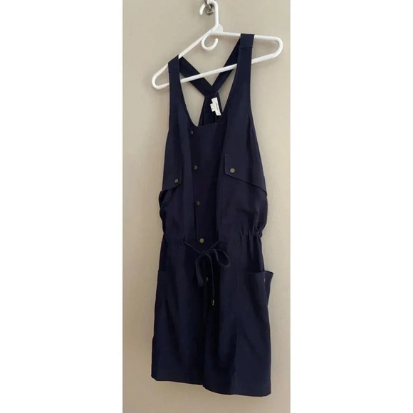 Elevenses Anthropologie Utility Racerback Shorts Romper Navy Blue Size Small - Picture 5 of 13